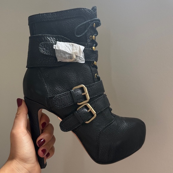 POUR‎ La VICTOIRE Black Leather High Heel Boots Aleria authentic Italian leather - Picture 4 of 8